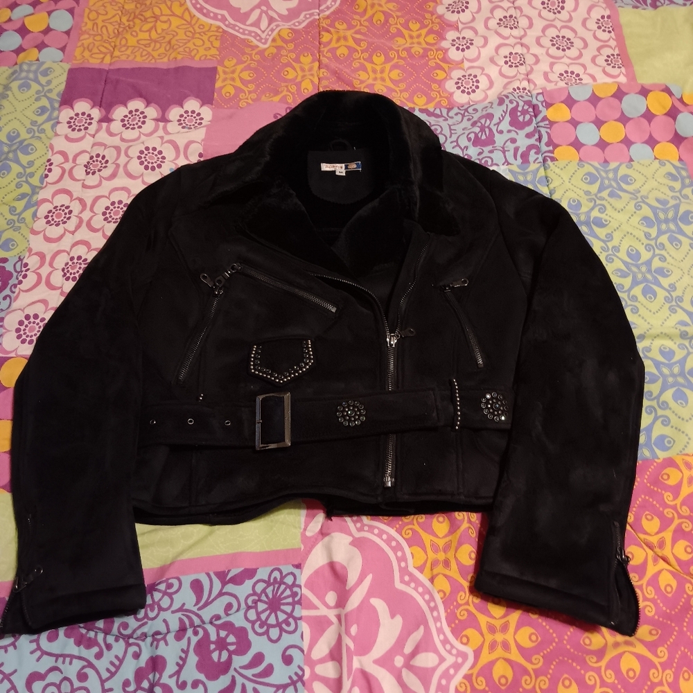 🧸Bejeweled bomber jacket black M